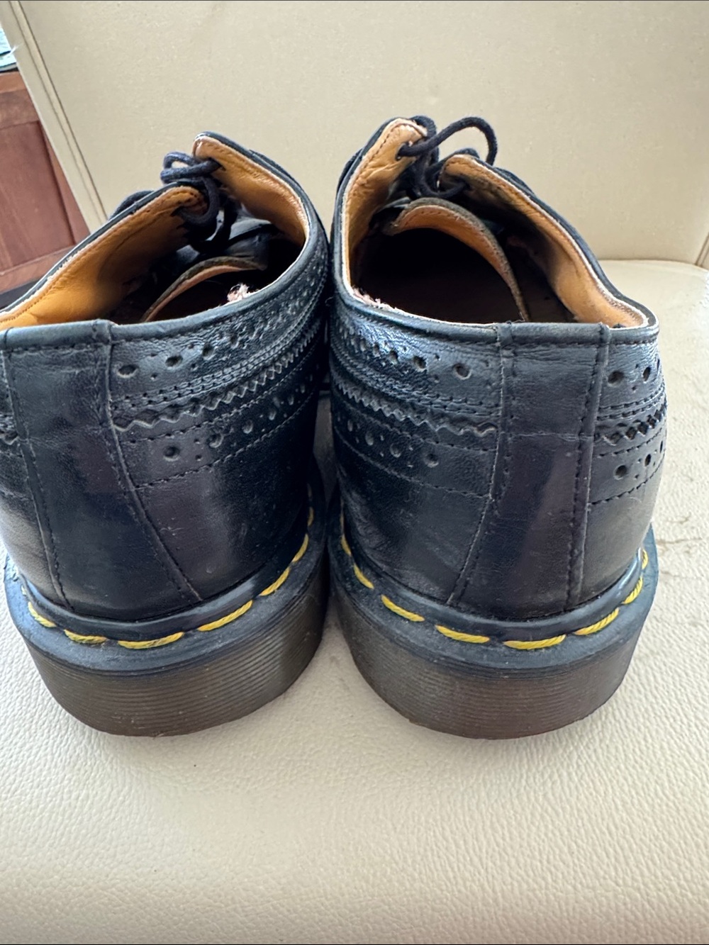 Dr. Marten 12 Black Leather Wingtip Brogue Oxfords with Yellow Welt Stitching - Picture 5 of 7